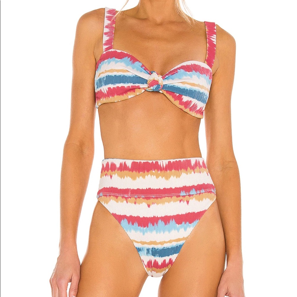 Beach Riot Multicolor Stripe Knot Bikini - Pink, Blue, Yellow